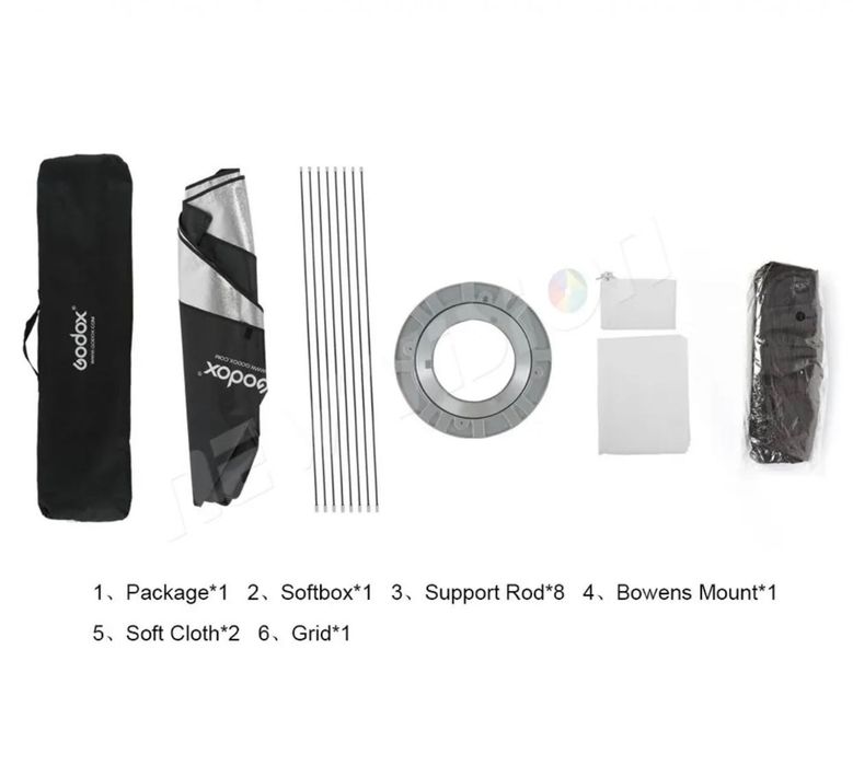 Софтбокс Октагон Godox 95 см с Грид и основа Bowens. Фото. Студио.