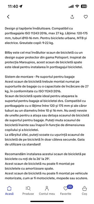 Scaun de bicicleta pentru copii Polisport Bilby Maxi CFS