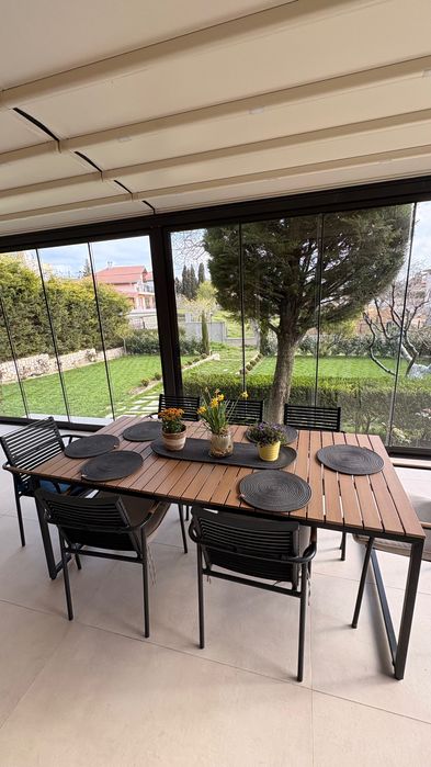 Градинска маса от изкуствена дървесина, наподобяваща истинска с размер 90/190