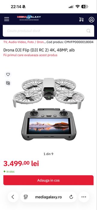 Drona DJI Flip (DJI RC 2) 4K, 48MP, alb - NOUA