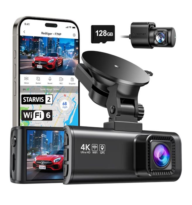 SIGILAT - Camera de Bord Auto Fata-Spate - Dash RedTiger F7NP - 4K UHD - 128GB - Starvis 2