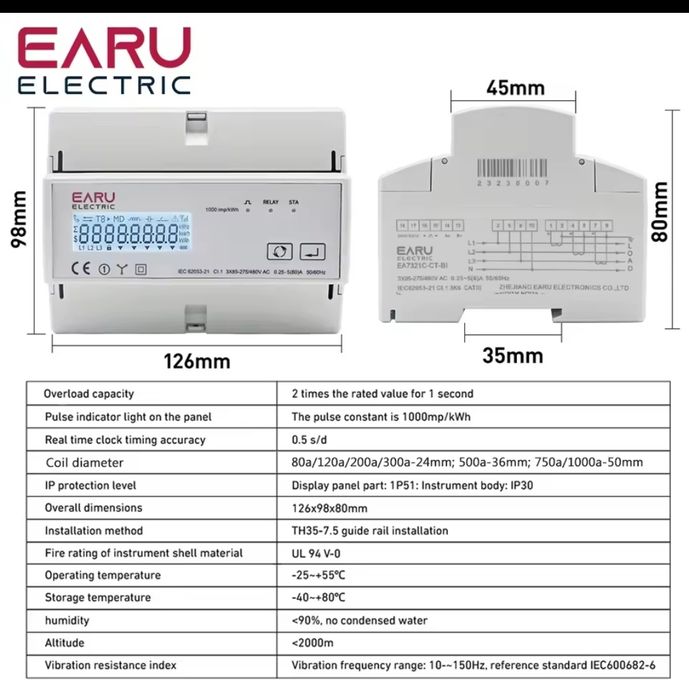 Смарт электромер трифазен, wifi tuya, rs485 modbus rtu