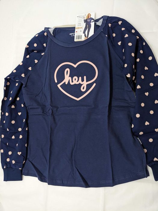 Pijama damă bumbac, albastru cu roz, marime M, noua cu eticheta