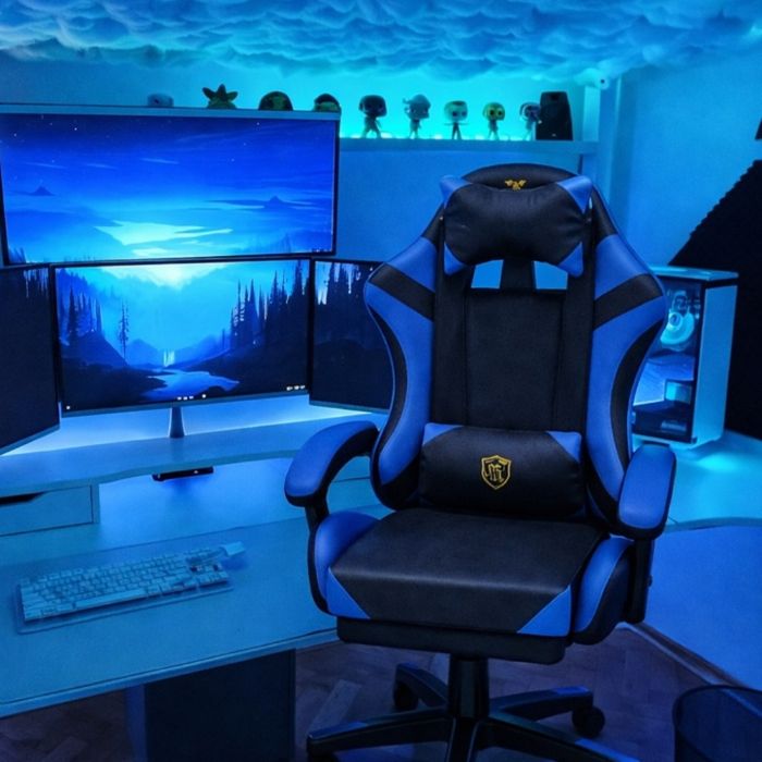 Ергономичен геймърски стол с масажна функция и поставка за крака