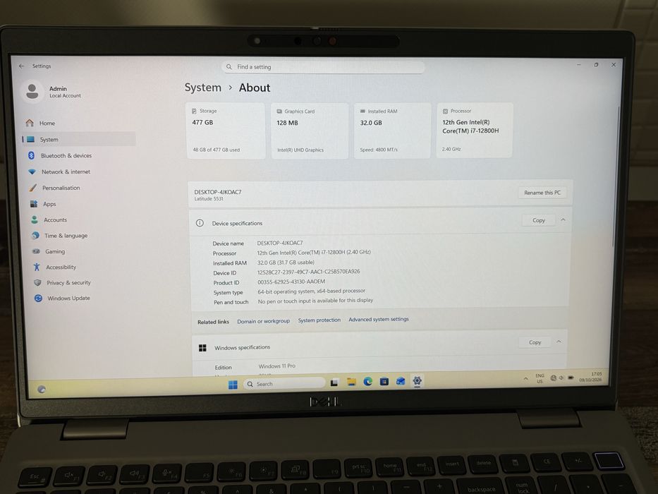 Dell Latitude 5531, i7-12800H, 32GB RAM, 512GB SSD, Windows 11 Pro