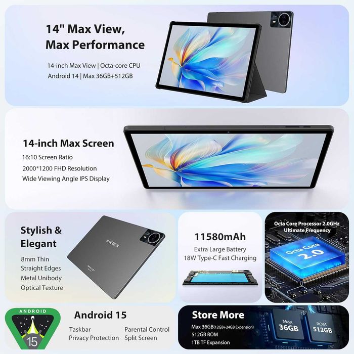 Таблет MAXLEGEN M14 14 инча 36GB 512GB 4G LTE