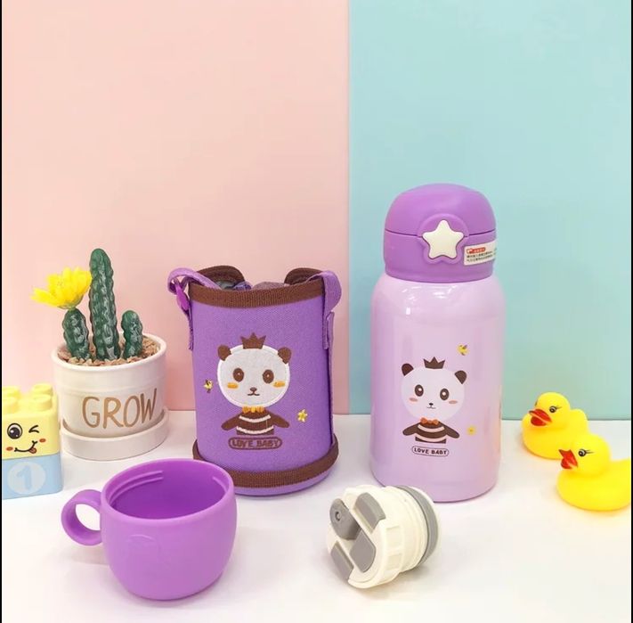 Детски термос със сламка и чаша с чанта 500 мл , Шише за вода, бутилка