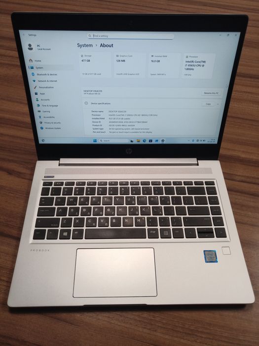 Laptop HP ProBook 440 G6 
Intel(R) Core(TM) i7-8565U CPU 1.80GHz