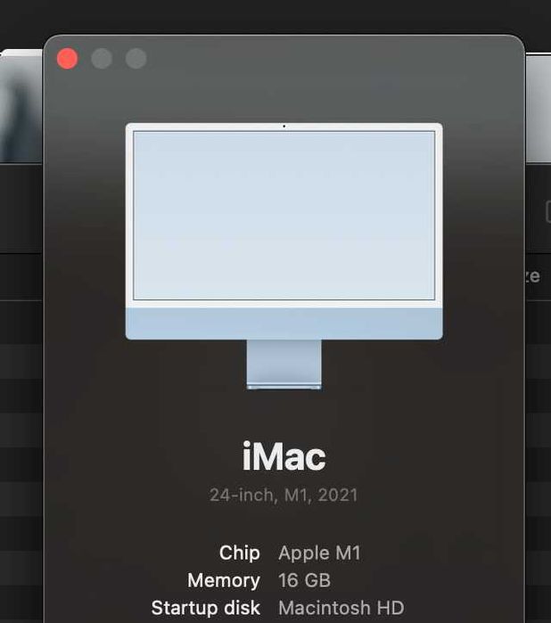 Vand iMac 2021, M1, 8 core, SSD 512gb, 16GB RAM, set complet cu tastatura mouse cutie