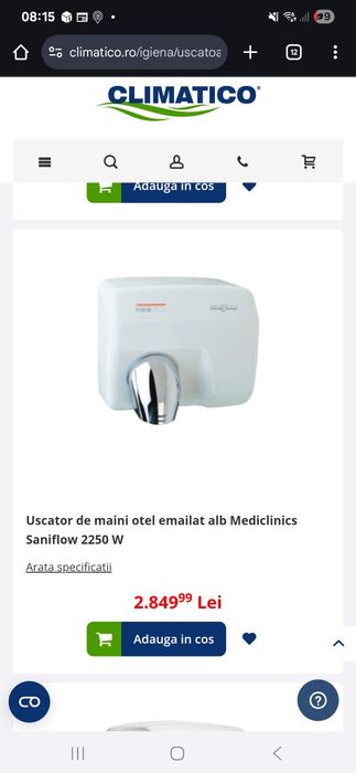 Uscător de maini profesional Mediclinics saniflow automatic