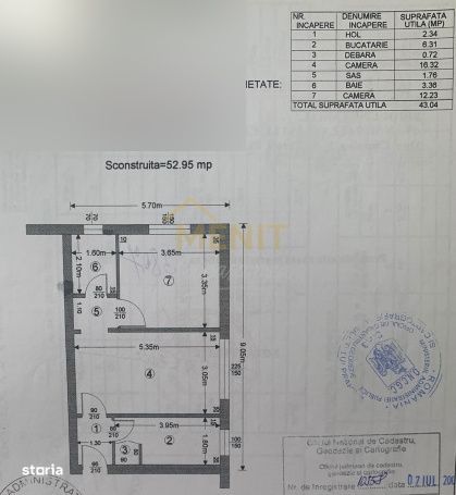 Apartament 2 camere parter  S.C. 52.95 mp Bloc Caramida