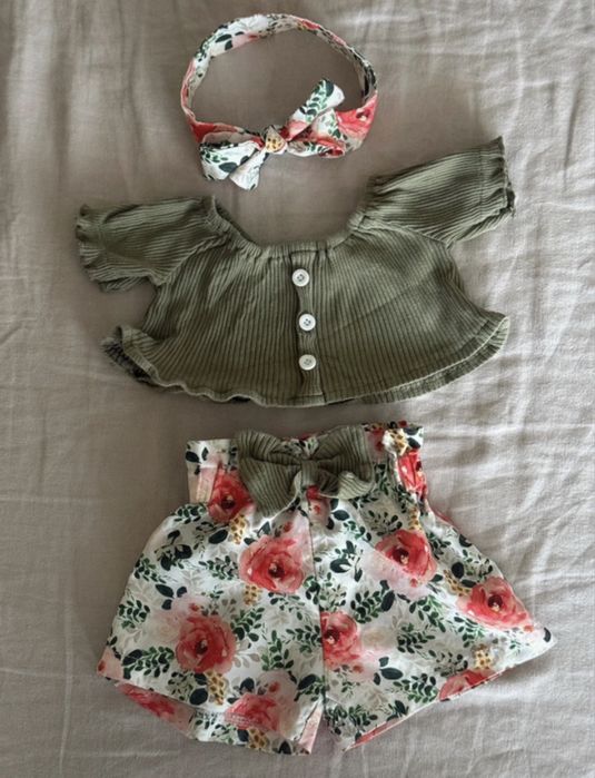 Set bebe 3 piese – tricou + pantaloni + bentiță – 3-6 luni