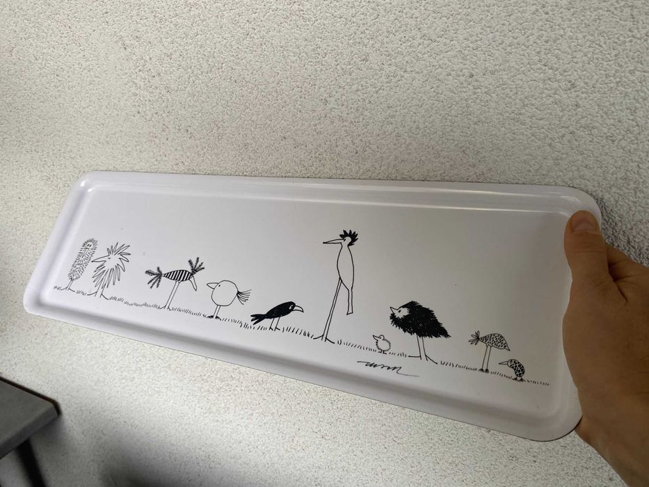 Tava melamina laminata, lucios, alb cu desene, 50x16cm
