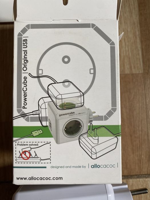 Priza HOME PowerCube Original, 4 prize, 2 x USB, alb Noi,sigilate