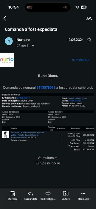 Expresor lapte praf Nurio