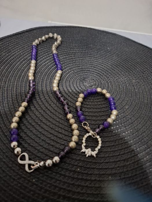 Set ametist colier lungime 26 cm la dublu si bratara 20 cm reglabilabi