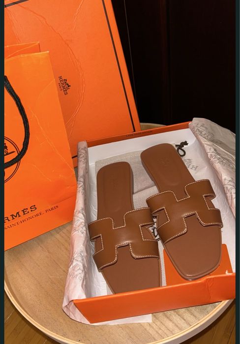 Papuci Hermes Oran piele pe stoc 38