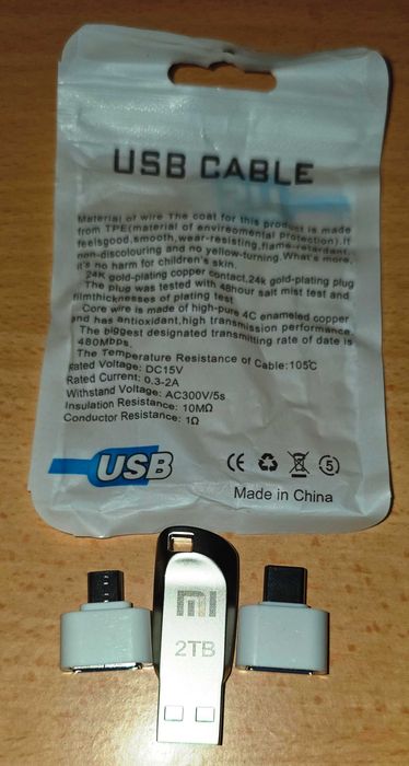 Нов USB памет преносим Xiaomi, 2 TB терабайта, 3.0, блестящо сребристо