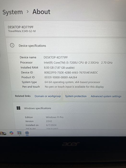Laptop TravelMateX Ultrabook AcerX349 ; I5 Gen 7 ; SSD 256 ; 8 GB RAM