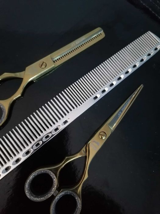 Set Foarfeci profesionale jaguar tuns filat pieptăn 5,5 auriu