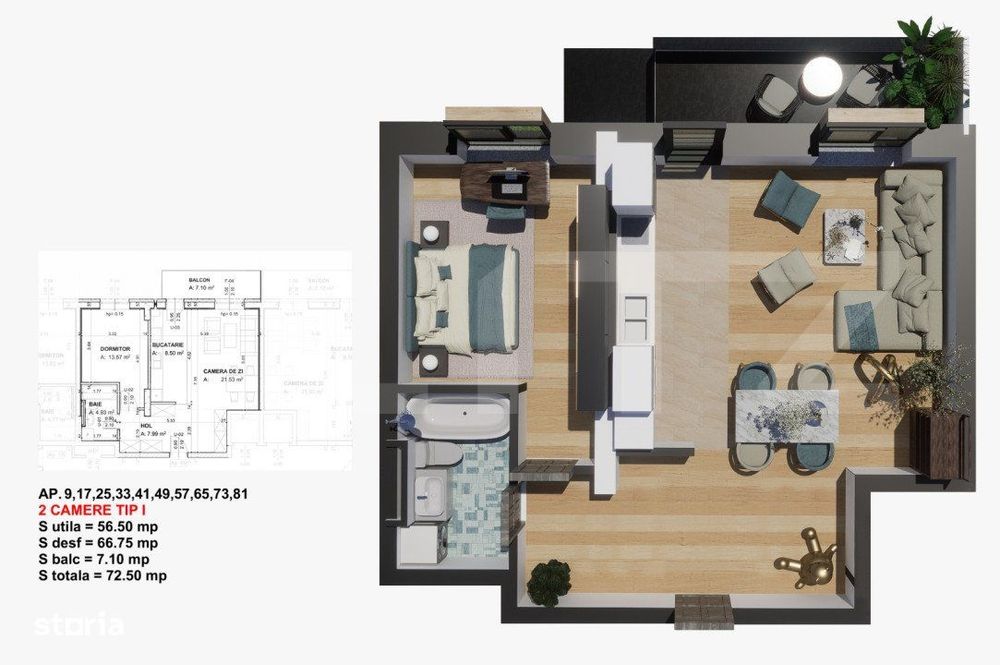 Comision 0% la cumparator! Apartament 2 camere, 63,6mp, Satina Park — fotografia 1