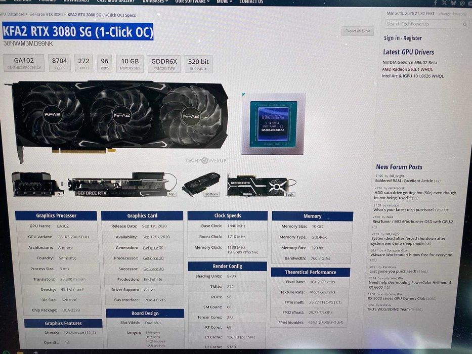 Placa video NVIDIA  KFA2 RTX 3080 SG (1-Click OC)  10GB 320 bit Gaming
