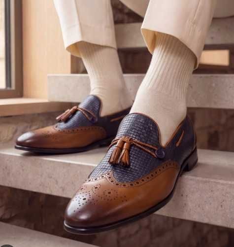 Pantofi loafer tassel 42 42.5 premium Marco Men NOI piele naturala moale maro