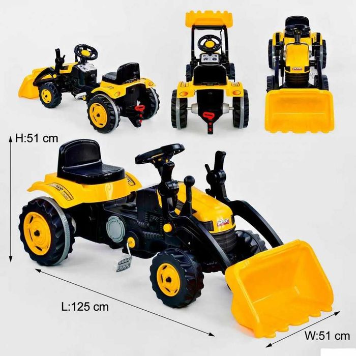 Tractor pentru copii Pilsan Active Yellow, cu pedale si cupa, transmisie pe lant, volan cu claxon, spatar, scaun reglabil, greutate admisa 50 kg