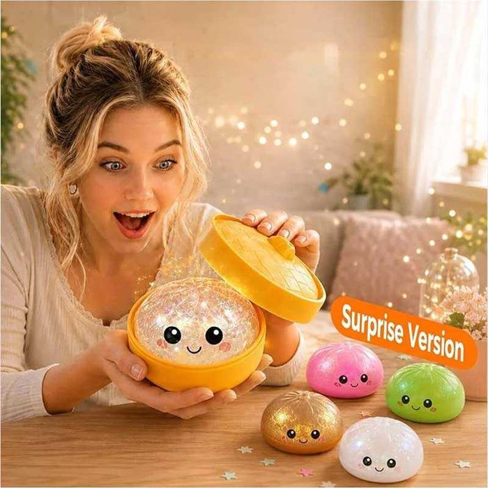 Гумена антистрес играчка Squishy Bun Dumpling с брокат 5 см