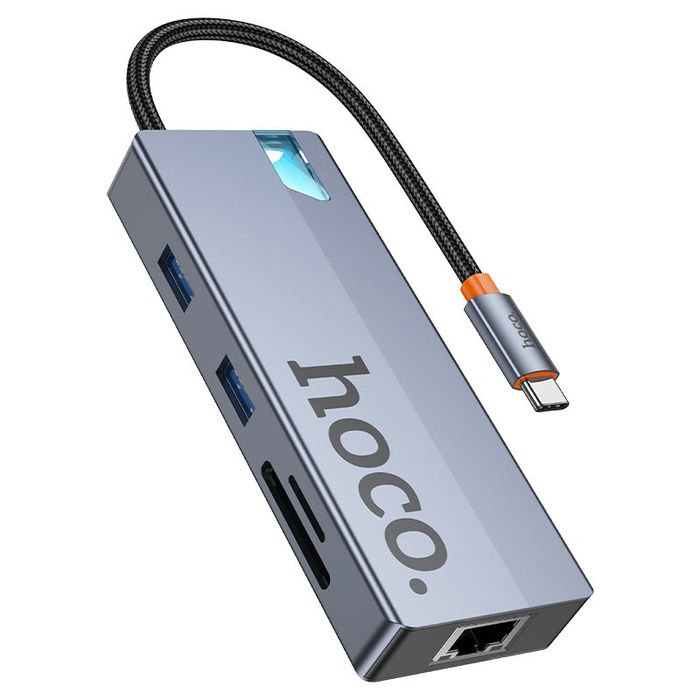 Hoco HB52 Hub Wow 8-в-1 HDMI 4K 60Hz,PD 100W, USB 3.0 5Gbps,RJ45,SD/TF