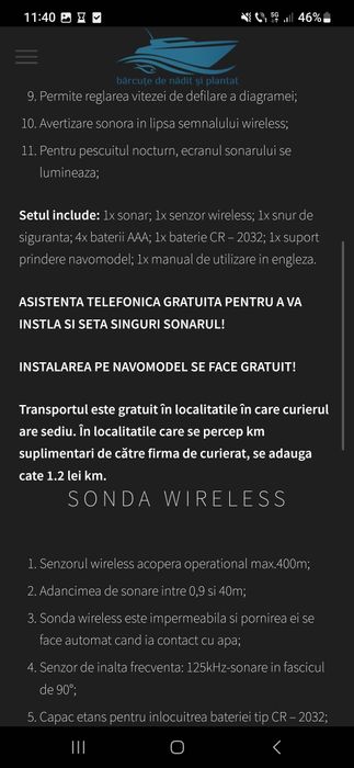 Sonar adaptat pentru navomodel