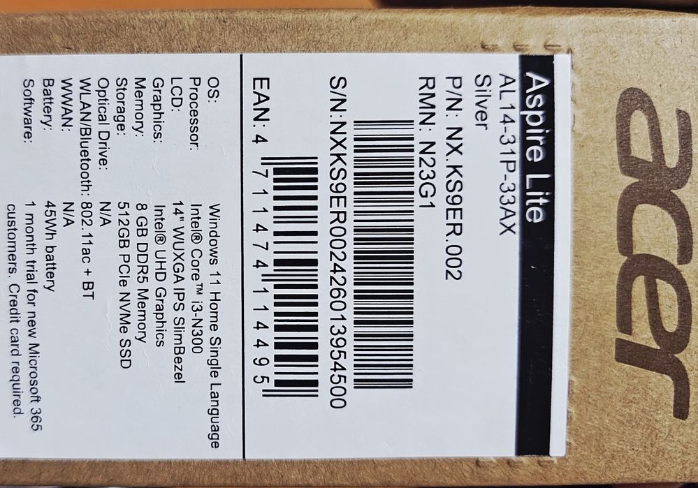 Acer Lite 14 N ssd512,ozu8, 2024-25!