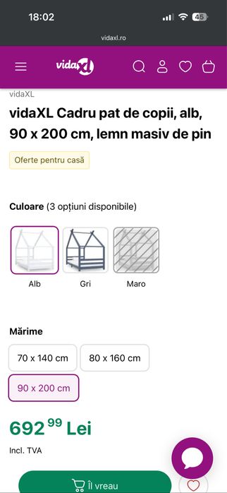 Pat Montessori alb 90x200