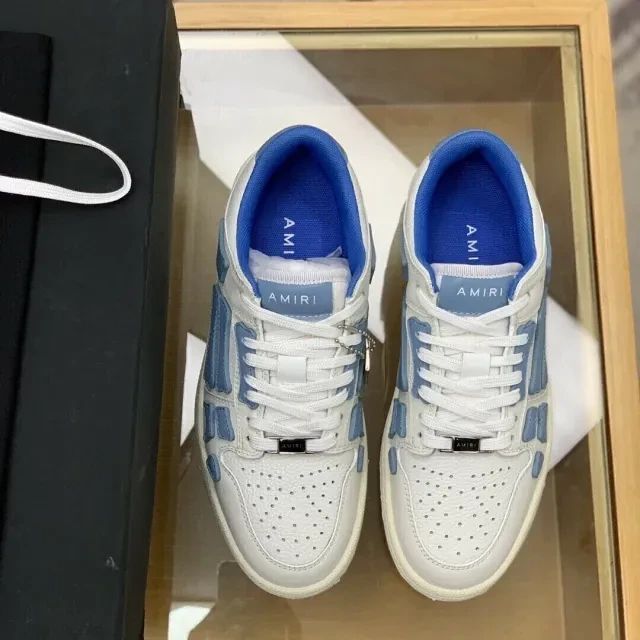 Amiri Skel Top Low Sneakers "White/Light Blue"