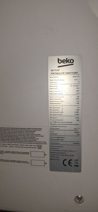 Aer condiționat portabil Beko BEPB12H, 12000 btu, clasa A+.