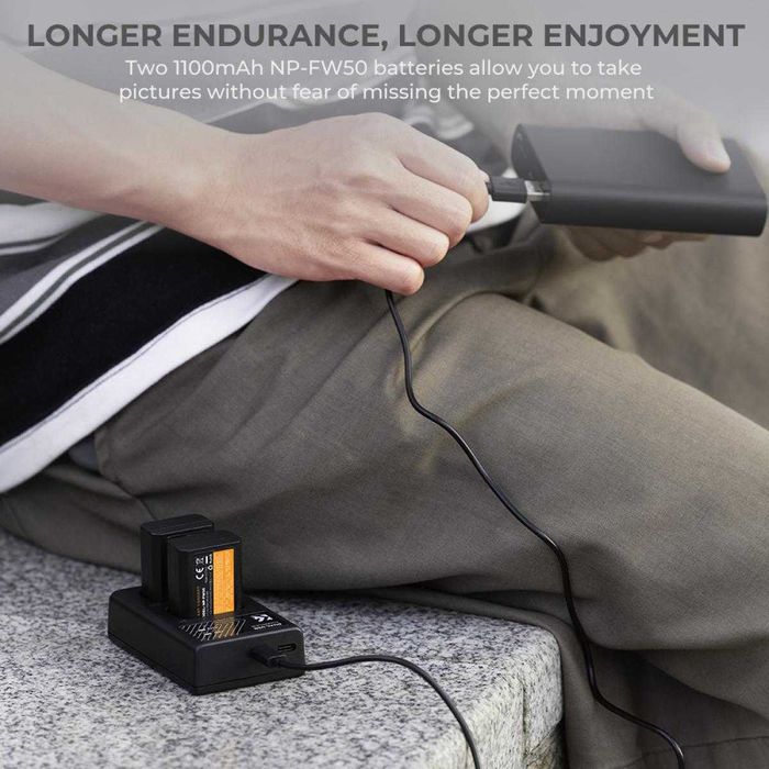 Комплект 2 батерии NP-FW50 + зарядно K&F Concept