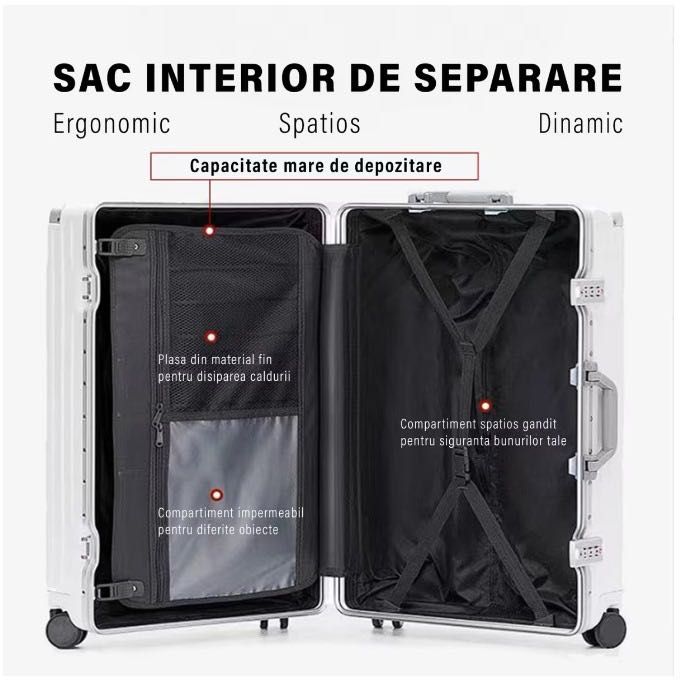 Troler de mana|cala roz & alb 54x36x24 cm, cu suport pahar si port USB