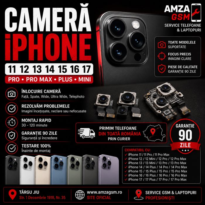 Cameră iPhone 11 12 13 14 15 16 17 Pro Max Plus Mini