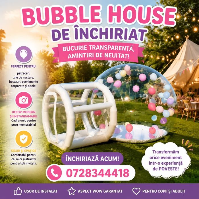 BUBBLE HOUSE DE INCHIRIAT. .Distracție pentru copii și adulți  Un efect WOW garantat pentru invitații tăi