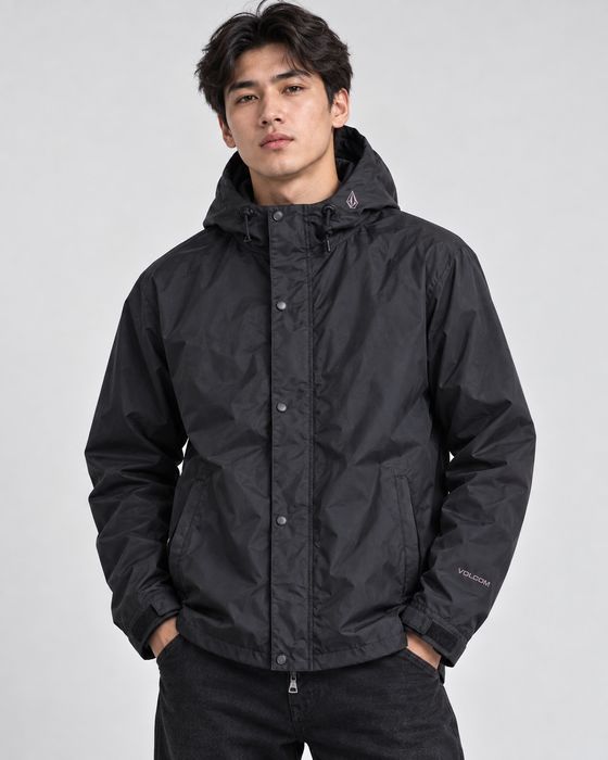 Мужская ветровка-дождевик Volcom, удлинённая парка, чёрная