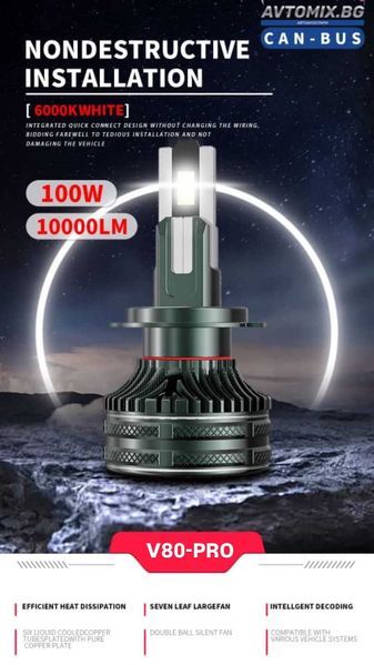 LED Крушки НB3 (9005) 100w 10000LM,12-24v canbus 1 ГОДИНА ГАРАНЦИЯ