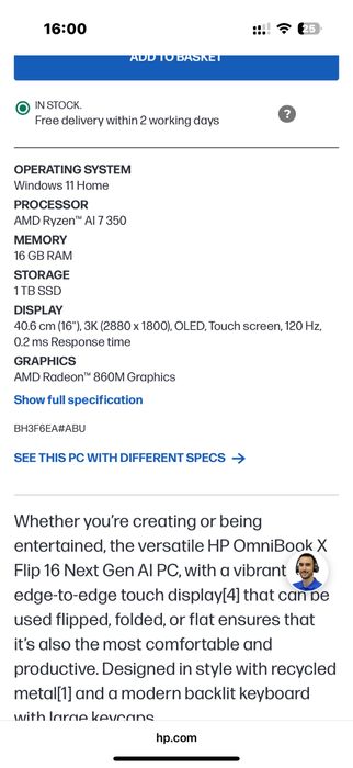 Laptop sigilat HP Omnibook X Flip NGAI 16” Oled ryzen 7 16gb 1tb