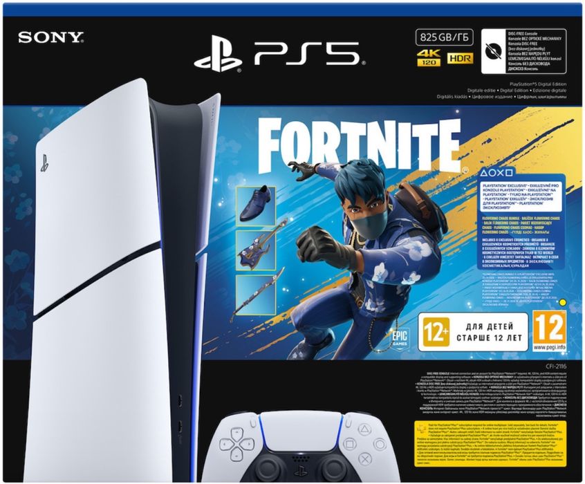 PlayStation 5 Digital Edition (PS5) Slim, 825GB SSD, E-Chassis, Fortnite Flowering Chaos Bundle