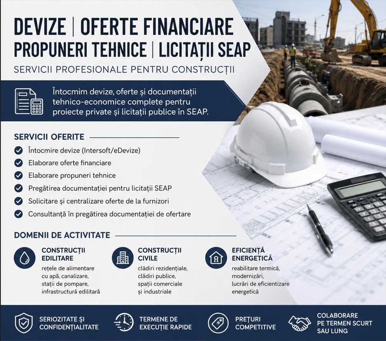 Servicii profesionale de întocmire devize și documentații pentru construcții