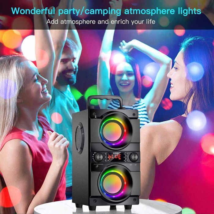 Преносим високоговорител SUPNIU с 60W мощен бас LED RGB и Bluetooth 5