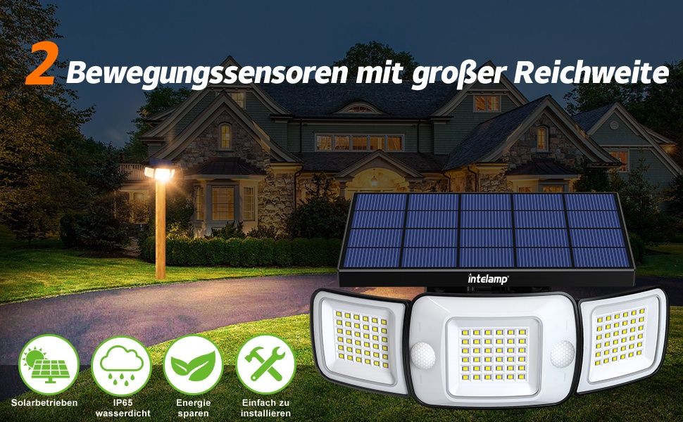 Соларна LED лампа Intelamp с 2 сензора, 1200lm 6000mAh LiFePO4 батерия