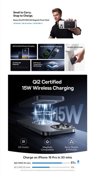Baseus FM12 Qi2 Magnetic Power Bank 10000mAh PD22.5W for iPhone 16 17