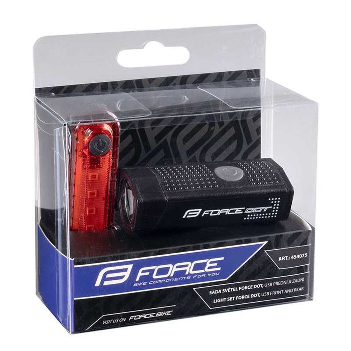 Комплект LED светлини за велосипед колело FORCE DOT USB, Фар и Стоп