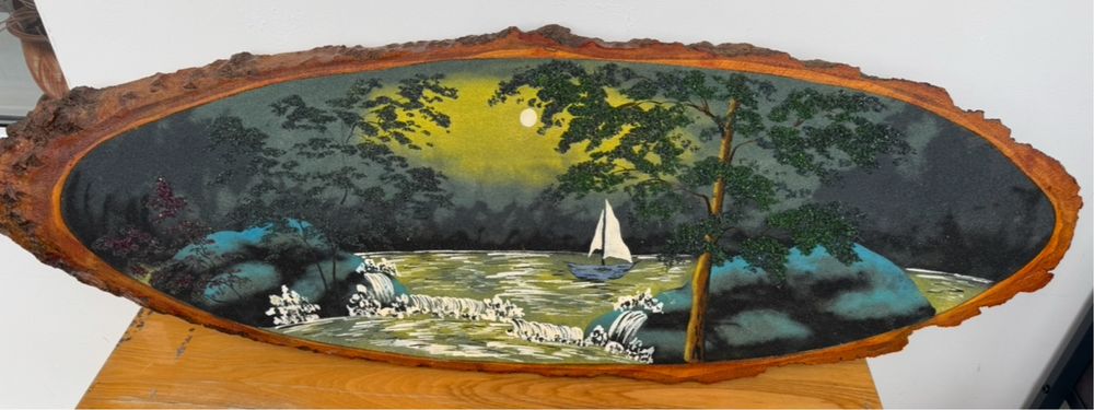 Большая Картина мз среза дерева и натуральных камней