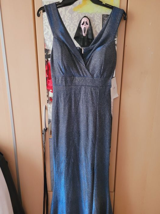 Rochie de seara ocazie albastra cu trena